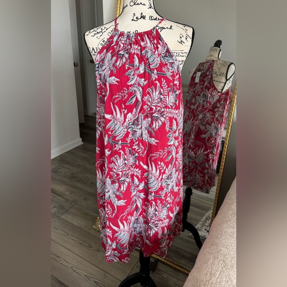 LOFT Red and White Floral Dress